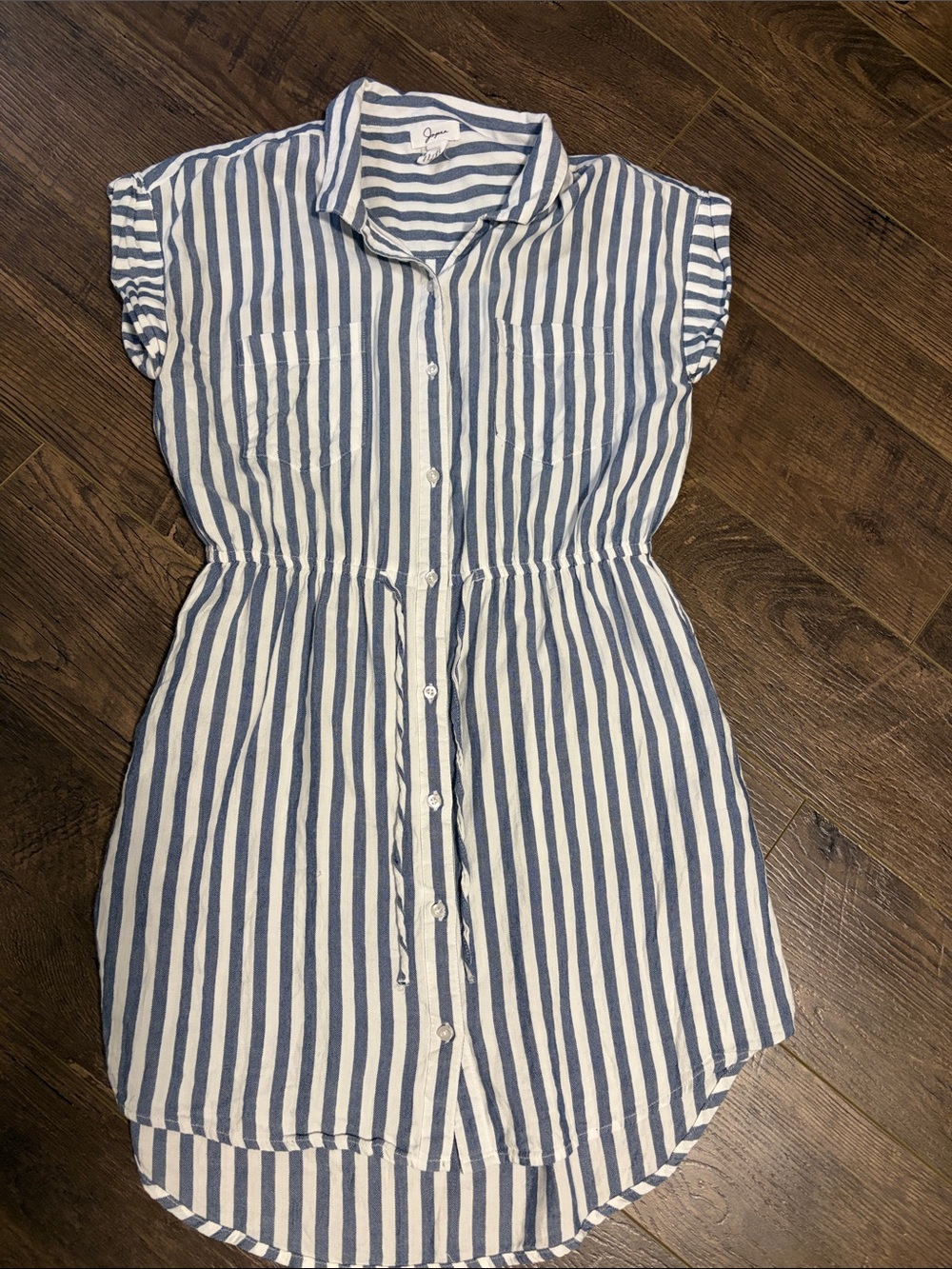 Striped Button-Front Shirt Dress in Blue and White